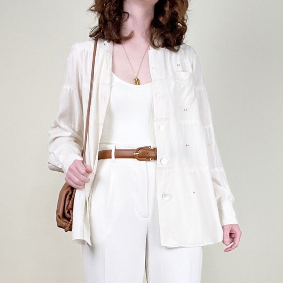 Vintage European Oversized Button Up Shirt Blouse Preppy Old Money Quiet Luxury - Picture 1 of 10